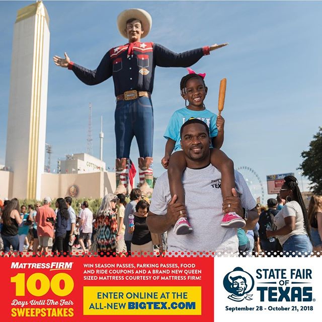 Celebrate less than 100 days until the #StateFairofTX by entering for a chance to win the BIGGEST prize pack we’ve ever done! You could win season passes, coupons, parking passes, #StateFairSwag AND a @MattressFirm mattress! Enter NOW – July 9th 😍👉🏽 https://bit.ly/2IdJWEU