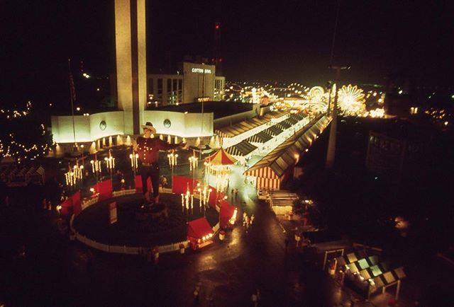 Anyone else love the #StateFair lights at night? Check out #BigTex circle back in 1974.