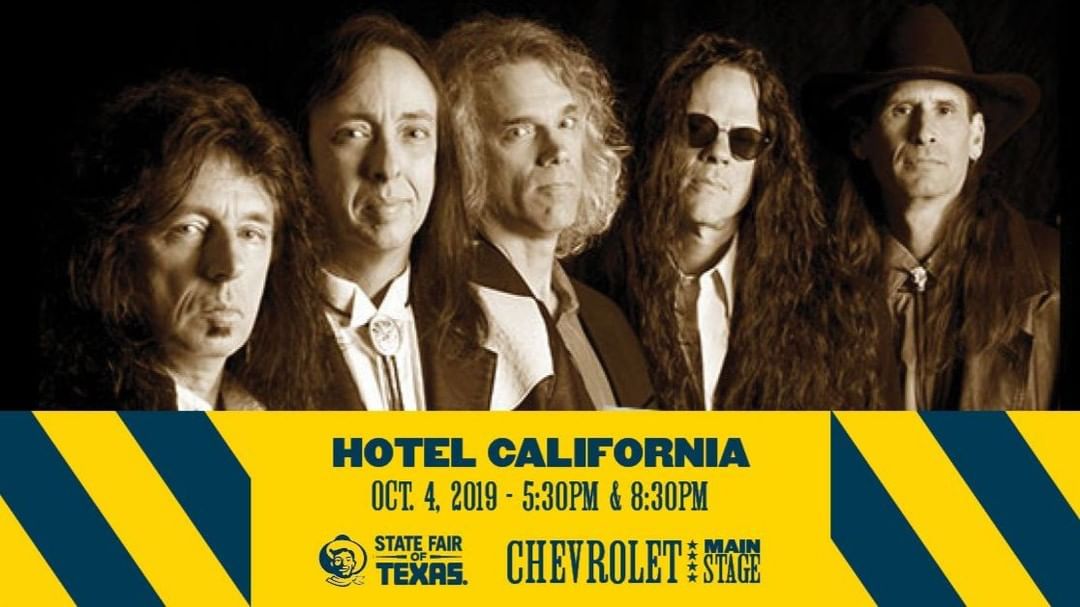 Hotel California will be on the @chevrolet Main Stage on Oct. 4th! The concert is FREE with your #StateFairofTX ticket! Head online to buy your season pass to enjoy 24 days full of live music and so much more! bigtex.com/tickets 🎶