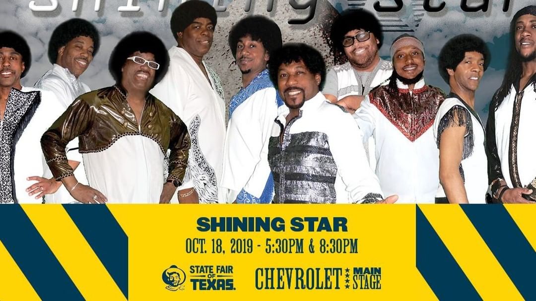 Shining Star – A Tribute to Earth, Wind, & Fire will be headlining on the @Chevrolet Main Stage on Oct.18 at 5:30 p.m. AND 8:30 p.m.! Enjoy the FREE show with your #StateFairofTX ticket. Buy your season pass online to enjoy 24 days full of live music and so much more! bigtex.com/tickets #ChevyMainStage